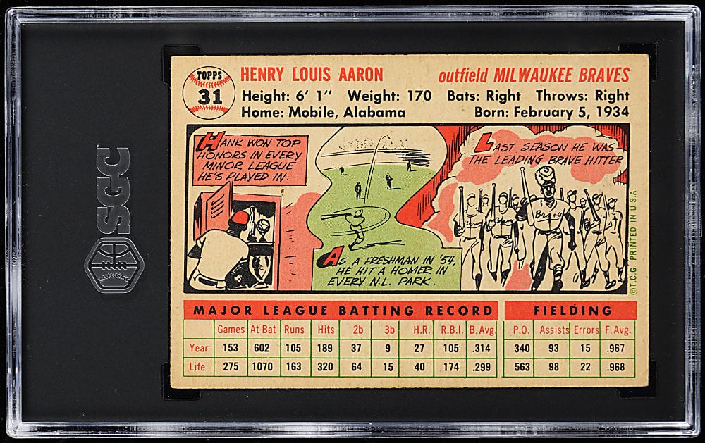 1956 Topps #31 Hank Aaron White Back SGC VG/EX 4