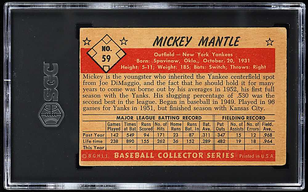 1953 Bowman Color #59 Mickey Mantle SGC GOOD 2