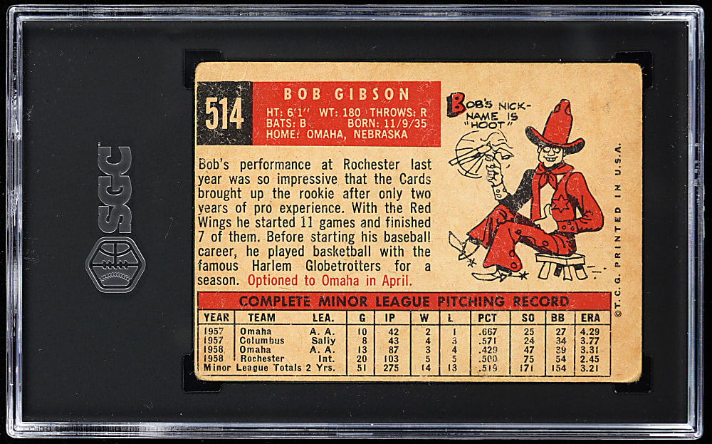 1959 Topps #514 Bob Gibson Rookie SGC POOR 1