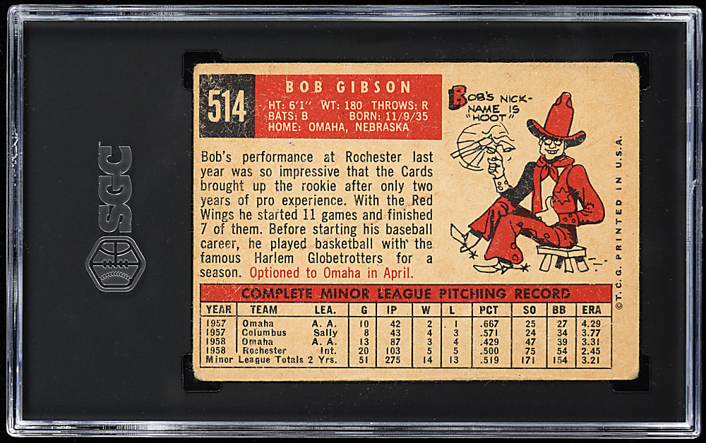 1959 Topps #514 Bob Gibson Rookie SGC GOOD 2