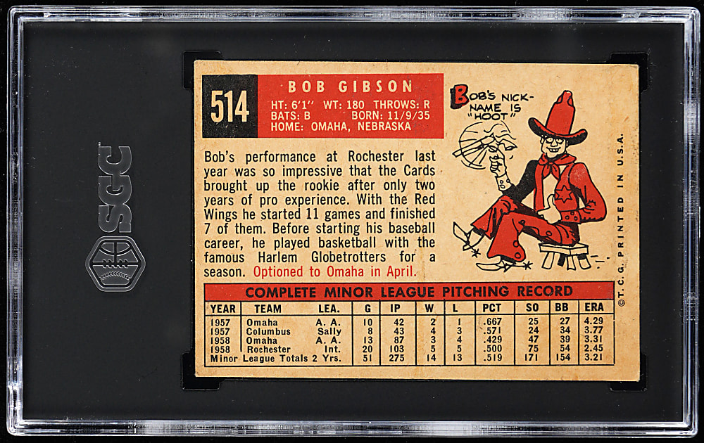 1959 Topps #514 Bob Gibson Rookie SGC VG/EX 4