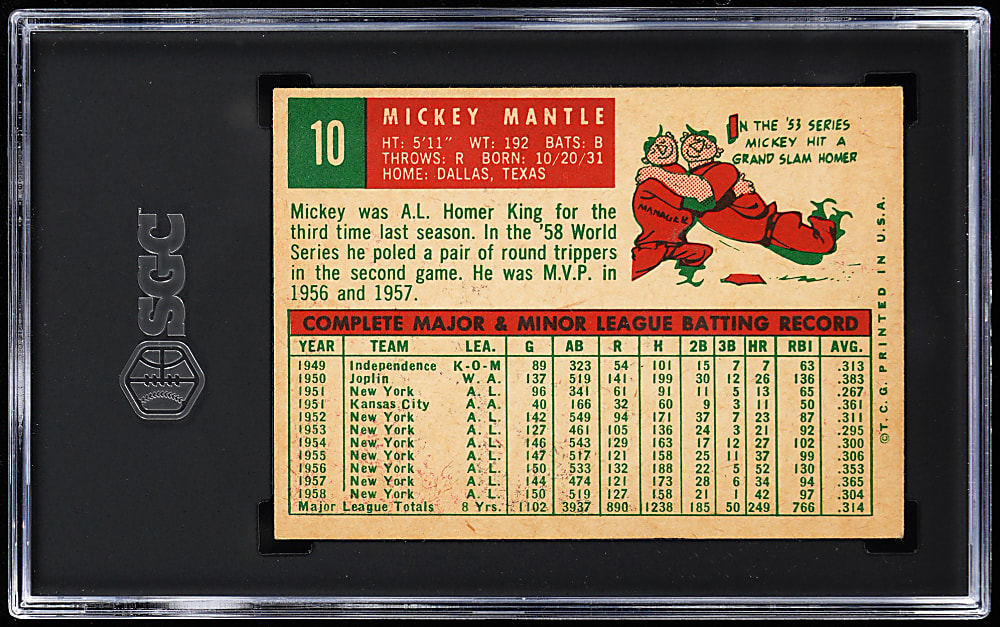 1959 Topps #10 Mickey Mantle SGC VG/EX 4