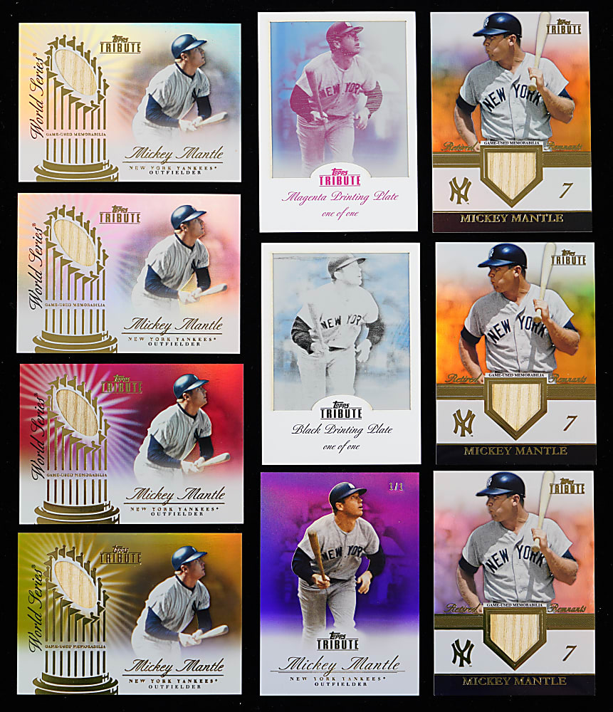 2012 Topps Tribute Mickey Mantle Collection (21) with (8) Game-Used Relics & (2) #1/1