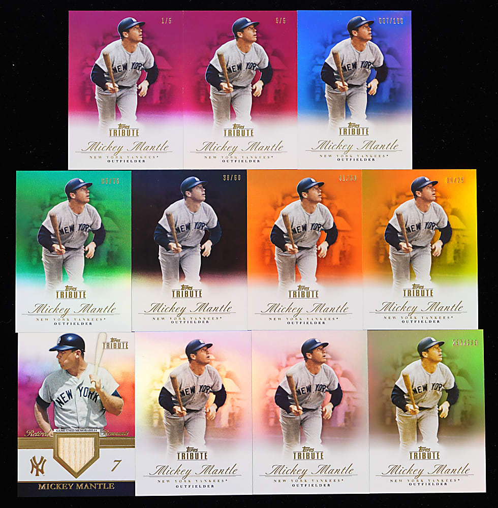 2012 Topps Tribute Mickey Mantle Collection (21) with (8) Game-Used Relics & (2) #1/1