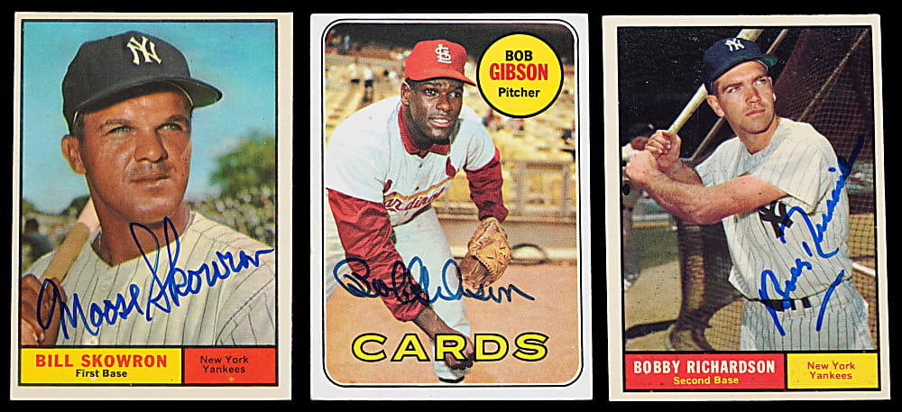 Signed Baseball & Card Collection (6) with 1969 Topps #200 Bob Gibson & Ted Williams OAL Baseball