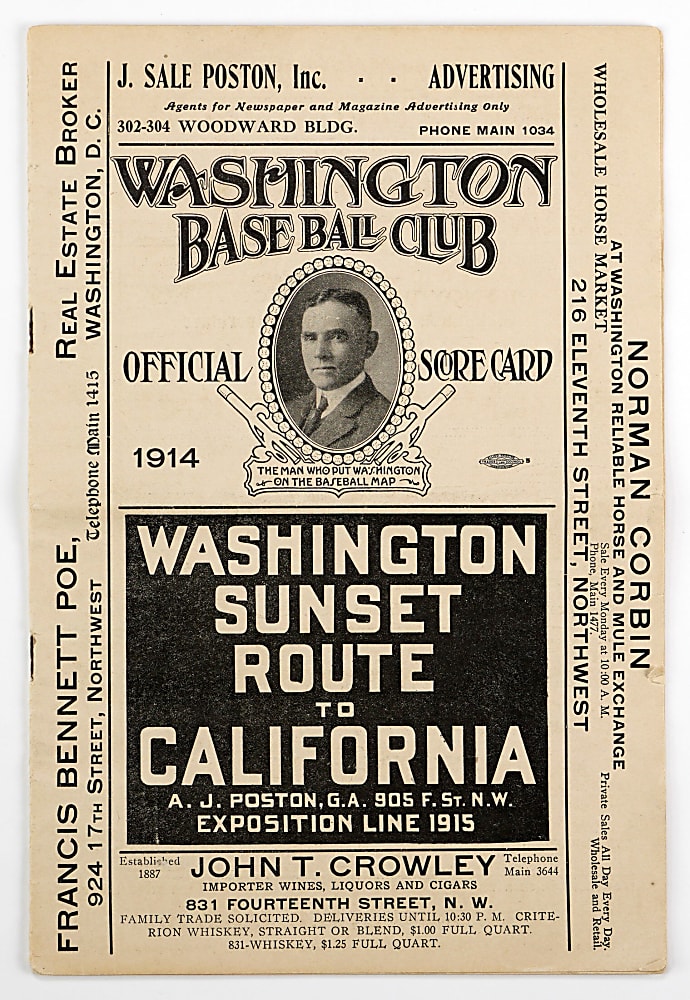 1914 Philadelphia Athletics vs. Washington Nationals (Senators) Program with Various Hall of Famers & Gandil Including (2) W. Johnson Images