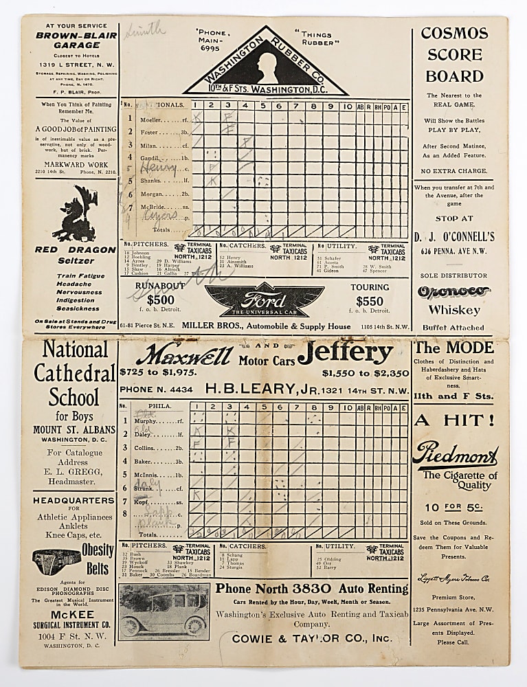 1914 Philadelphia Athletics vs. Washington Nationals (Senators) Program with Various Hall of Famers & Gandil Including (2) W. Johnson Images
