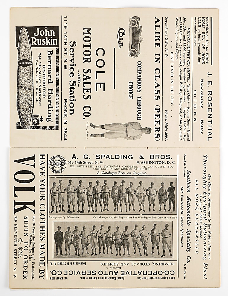 1914 Philadelphia Athletics vs. Washington Nationals (Senators) Program with Various Hall of Famers & Gandil Including (2) W. Johnson Images