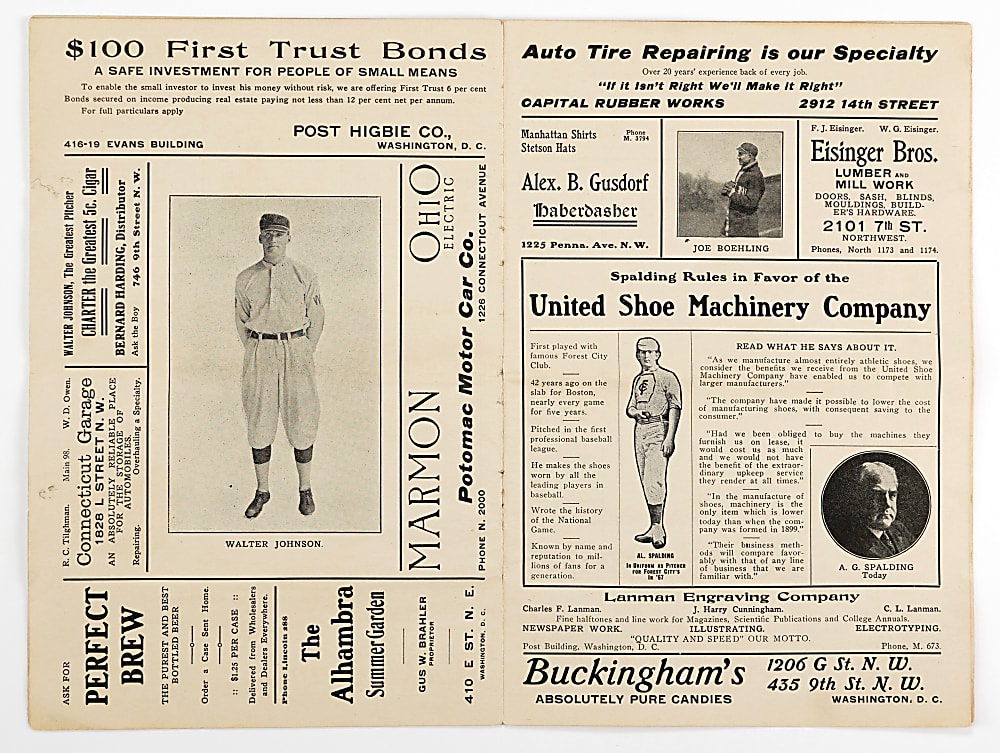 1914 Philadelphia Athletics vs. Washington Nationals (Senators) Program with Various Hall of Famers & Gandil Including (2) W. Johnson Images