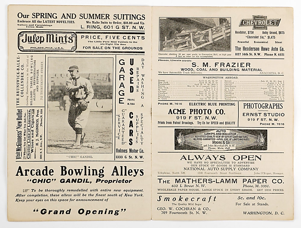 1914 Philadelphia Athletics vs. Washington Nationals (Senators) Program with Various Hall of Famers & Gandil Including (2) W. Johnson Images