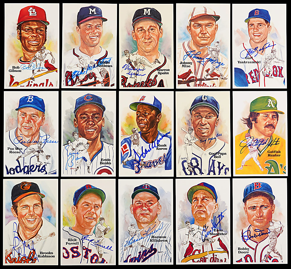Perez-Steele Signed Hall of Fame Postcards (22) In Official Album With Hank Aaron & Perez-Steele COA