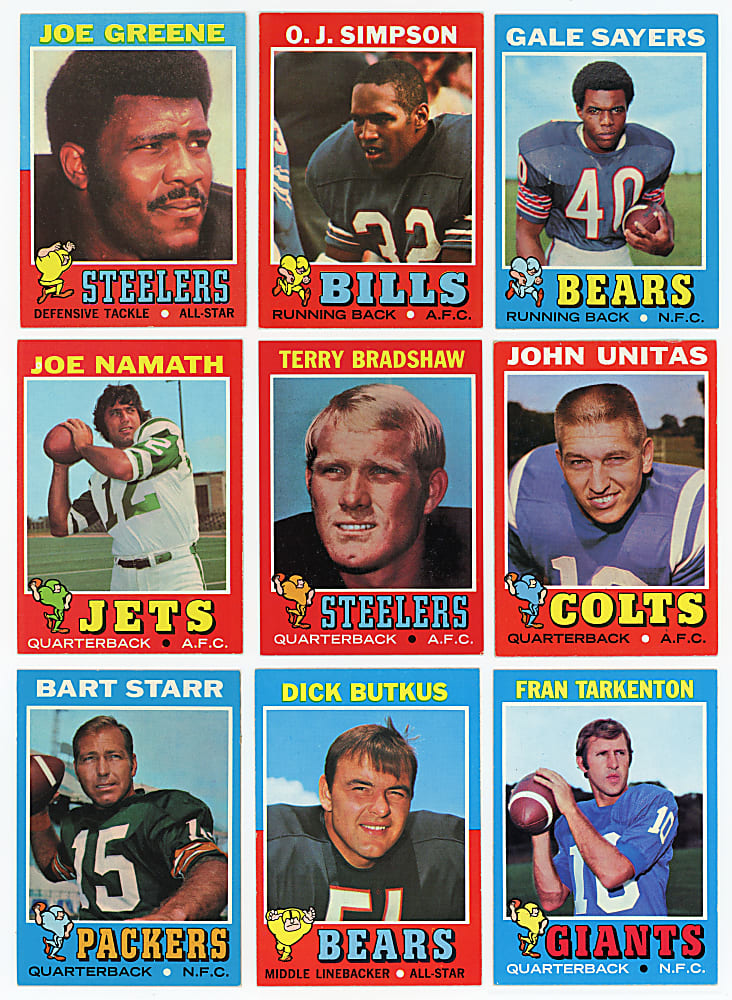 1971 Topps Football Complete Set of (263) Plus Game (34/52) & Pin-Ups (29/32) Near/Partial Sets - Clean!