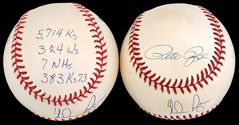 Nolan Ryan Signed Stat Ball and "The Kings" Ball Signed by Aaron, Rose & Ryan