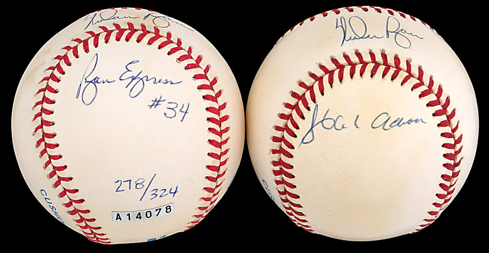 Nolan Ryan Signed Stat Ball and "The Kings" Ball Signed by Aaron, Rose & Ryan
