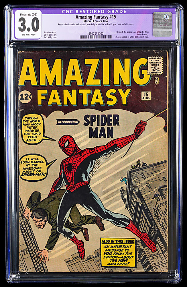 1962 Marvel Amazing Fantasy #15 First Appearance of Spider-Man - CGC 3.0, Restored C-3