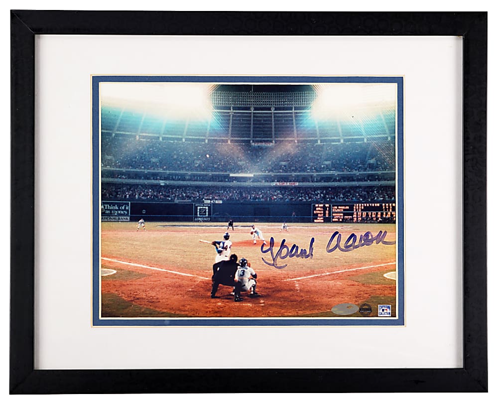 Legends of Sport Signed Photographs in Framed Displays (3) with Hank Aaron, Barry Bonds & Julius Erving - Each Individually Certified