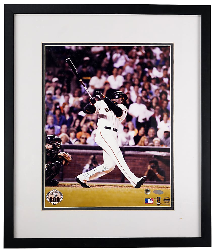 Legends of Sport Signed Photographs in Framed Displays (3) with Hank Aaron, Barry Bonds & Julius Erving - Each Individually Certified