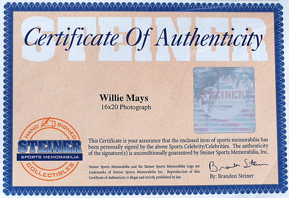Willie Mays Signed 16x20 "The Catch" Photograph – Steiner COA