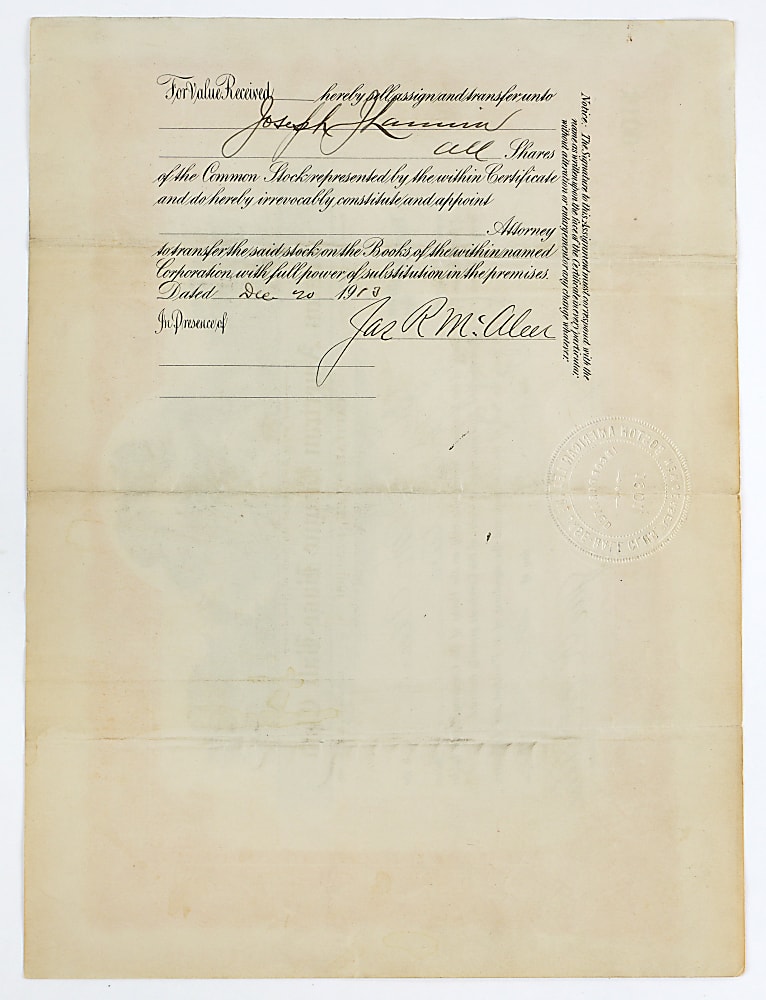 1912 Boston Red Sox Stock Certificate Signed by Owners Jimmy McAleer and Joseph Lannin