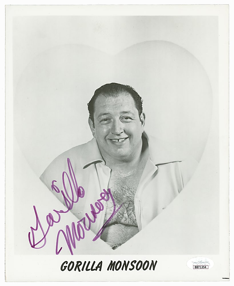 1985 Gorilla Monsoon Signed 8x10 Black & White Publicity Photograph - Full JSA LOA