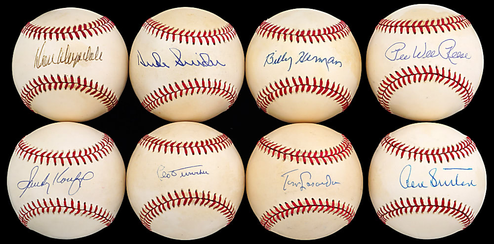 Brooklyn/Los Angeles Dodgers Hall of Fame Single-Signed Baseballs (8) with Koufax, Drysdale, Herman, Durocher