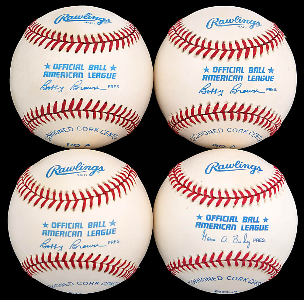 New York Yankees Hall of Fame Single-Signed Baseballs (4) with Mantle, DiMaggio, Jeter, Allen