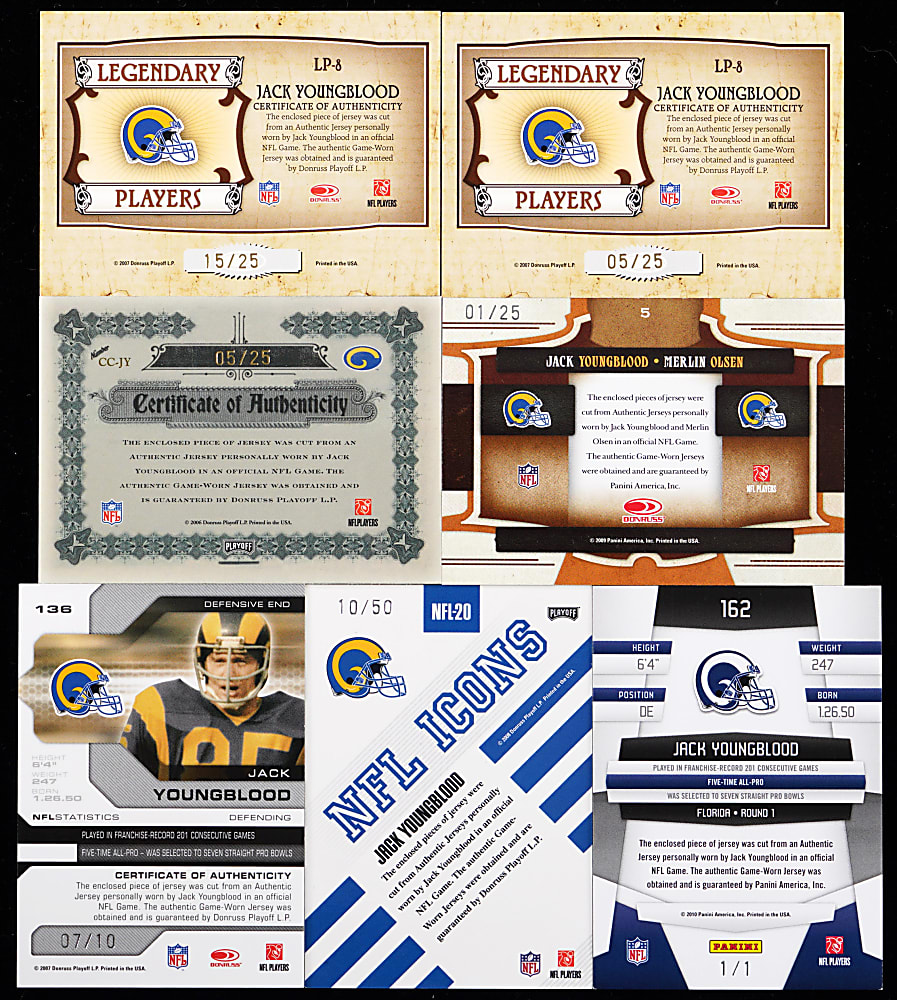 2006-2010 Jack Youngblood Game-Used Collection (36) with (2) #1/1 & Multi-Color Patches