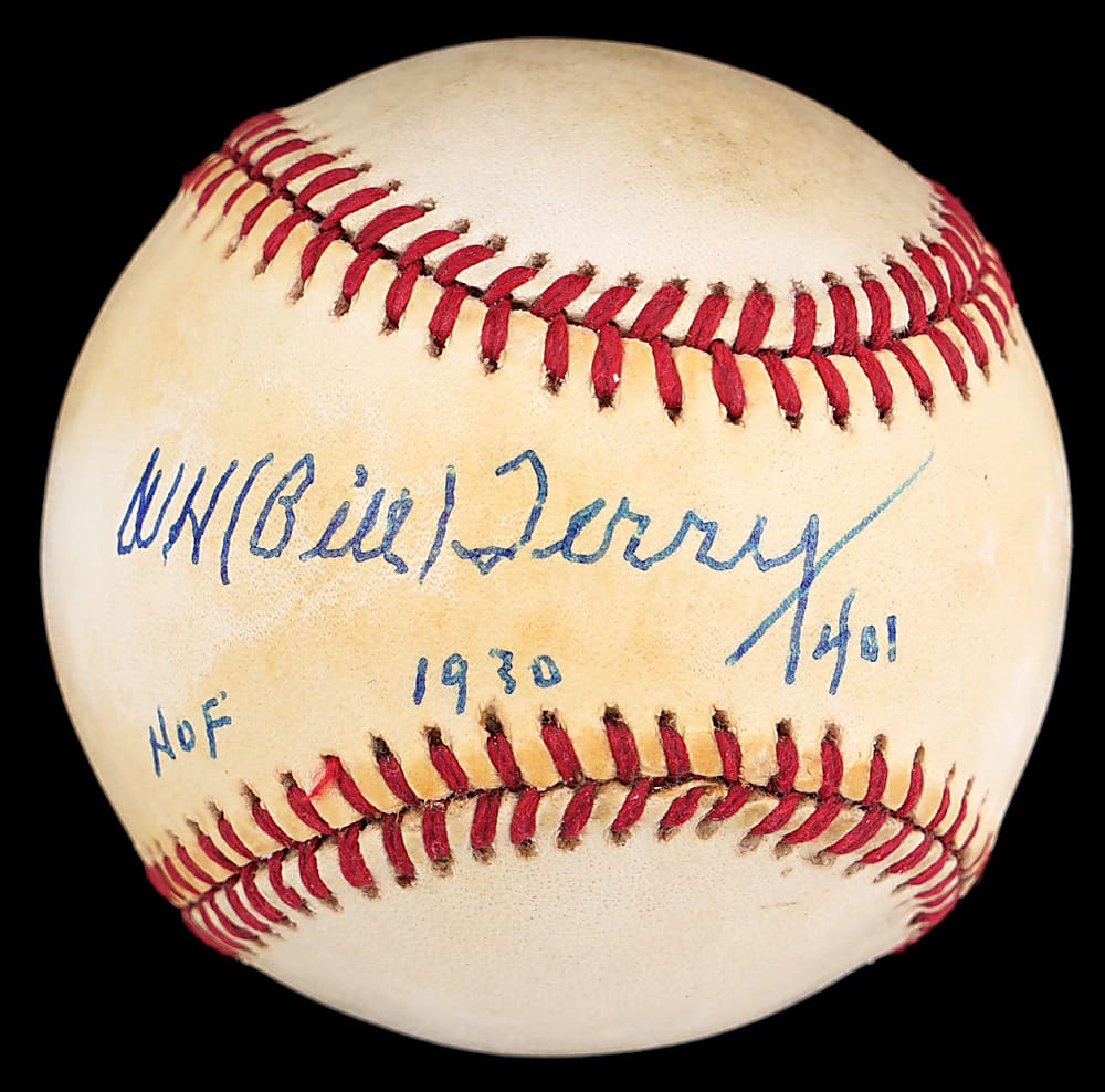 Bill Terry Single-Signed ONL/Giamatti Baseball with "HOF 1930 .401" Inscriptions