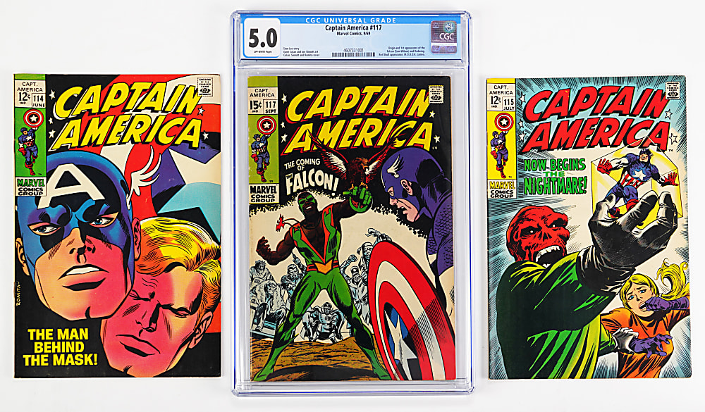 1969-1970 Marvel Captain America Comics (9) with #117 First Appearance of Falcon CGC 5.0