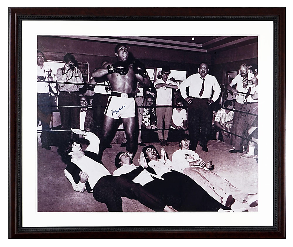 Muhammad Ali Single-Signed 24x30 Photograph with The Beatles in Framed Displays