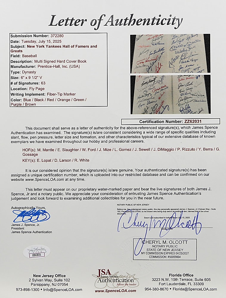 1975 Multi-Signed "Dynasty: The New York Yankees 1949-1964" Hardback Book with 63 Signatures Including Mickey Mantle & Joe DiMaggio - Full JSA LOA