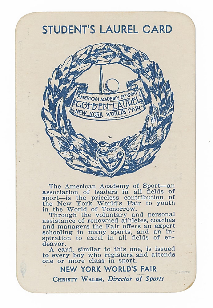 1940 Babe Ruth Boldly Signed New York World's Fair Academy of Sport Student Card with Accompanying Christy Walsh Signed Certificate - Full JSA LOA
