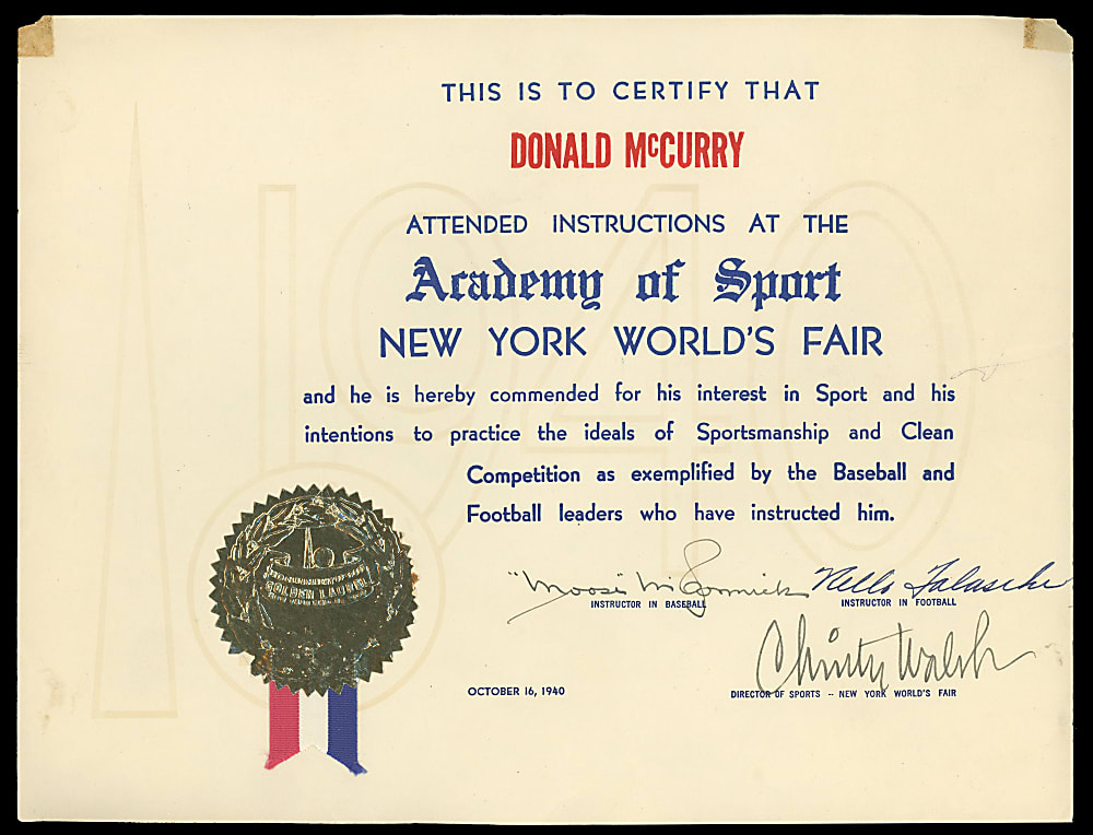 1940 Babe Ruth Boldly Signed New York World's Fair Academy of Sport Student Card with Accompanying Christy Walsh Signed Certificate - Full JSA LOA