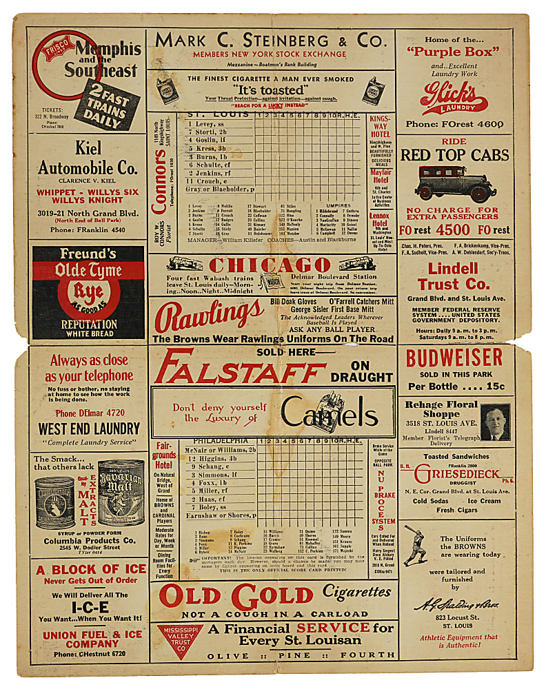 1930 Philadelphia Athletics Team-Signed Scorecard with 17 Signatures Including Jimmy Foxx, Al Simmons & Eddie Collins - Full JSA LOA