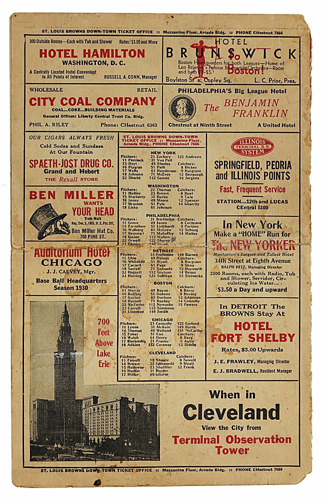 1930 Philadelphia Athletics Team-Signed Scorecard with 17 Signatures Including Jimmy Foxx, Al Simmons & Eddie Collins - Full JSA LOA