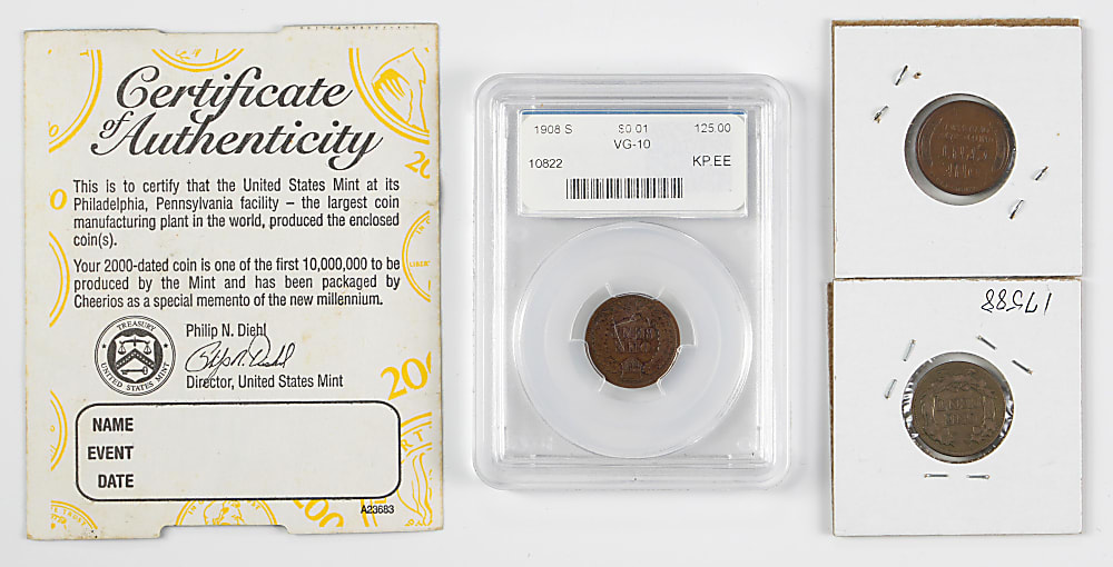 1857-2000 U.S. Cent Collection (4) with 1857 Flying Eagle, 1908-S Indian Head PCGS VG10, 1931-S Lincoln & 2000 Cheerios