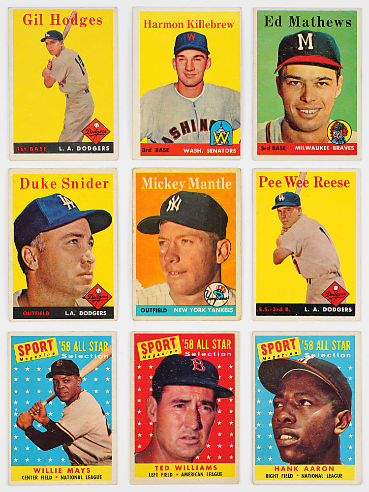 1958 Topps Near Set (455/494) with #150 Mickey Mantle
