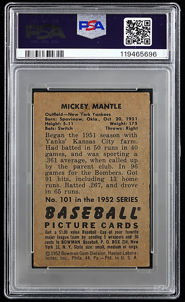 1952 Bowman #101 Mickey Mantle PSA GOOD 2