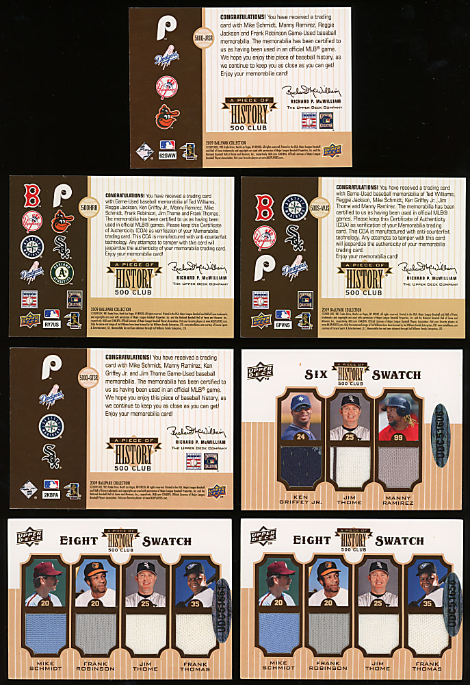 2009 Upper Deck Ballpark Collection A Piece of History 500 Club Multi-Swatch Relic Cards (5) - All #/25 or Lesser