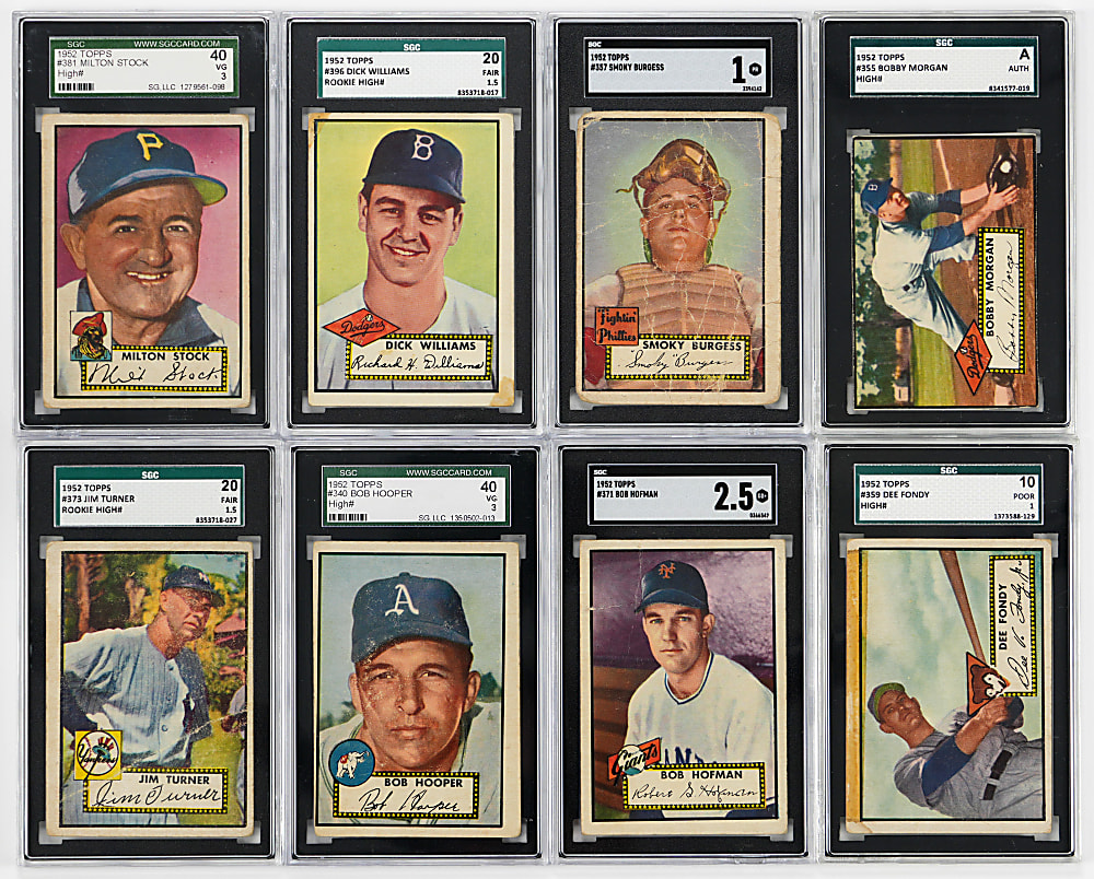 1952 Topps SGC Graded High Number Collection (8) with #396 Dick Williams Rookie