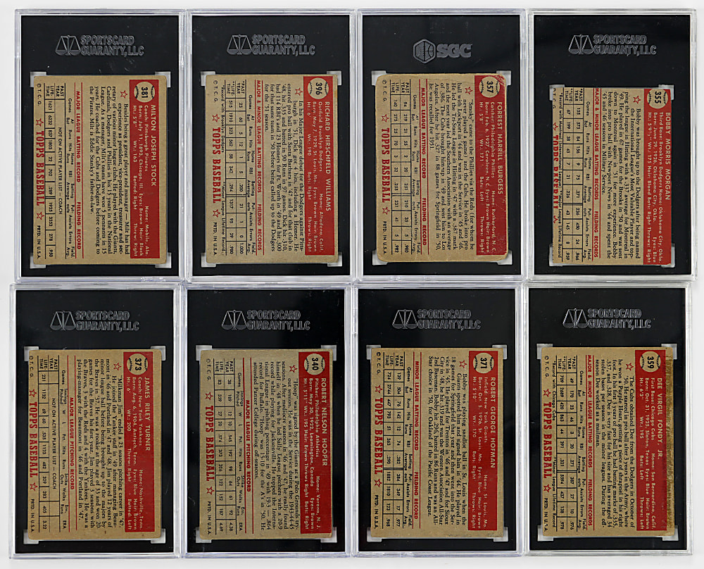 1952 Topps SGC Graded High Number Collection (8) with #396 Dick Williams Rookie