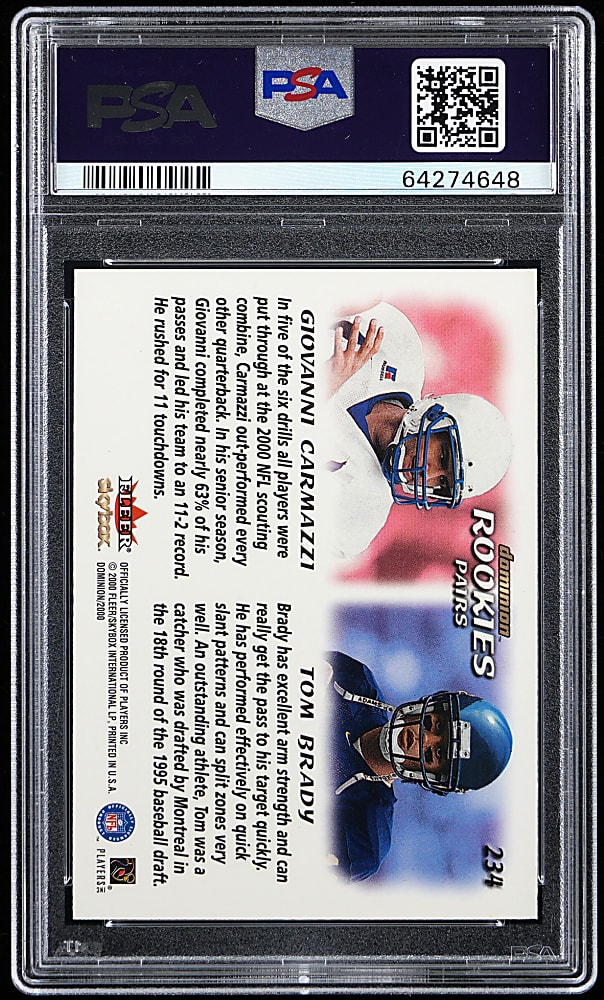 2000 Skybox Dominion #234 Tom Brady Rookie PSA GEM MINT 10