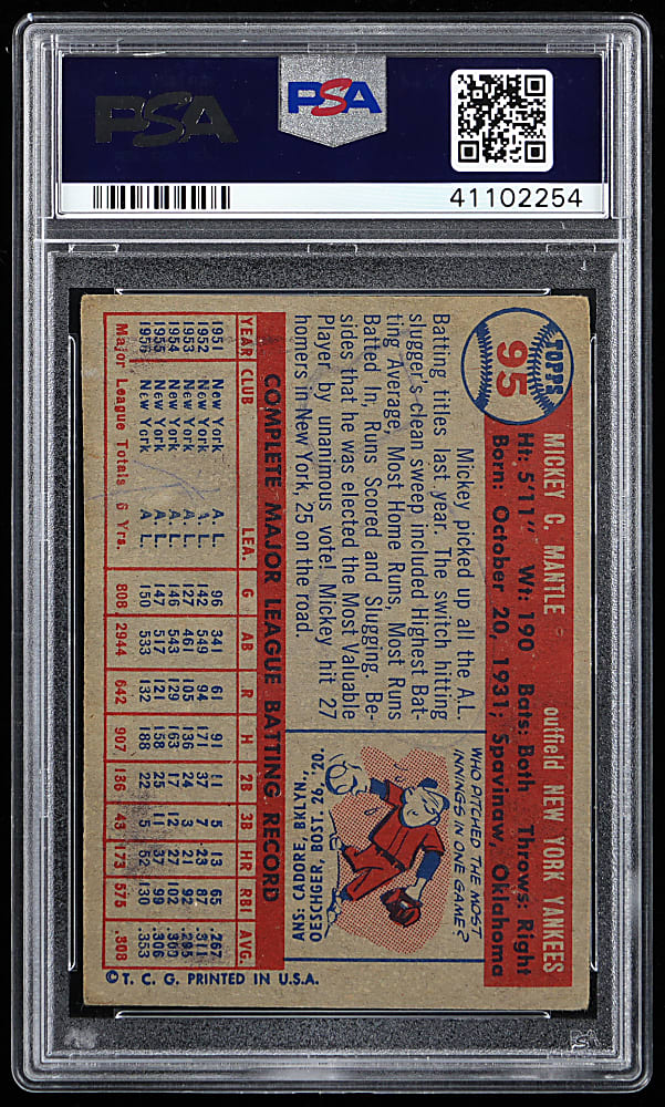 1957 Topps #95 Mickey Mantle PSA VG 3 (mk)