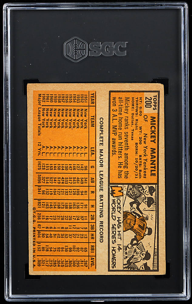 1963 Topps #200 Mickey Mantle SGC VG 3