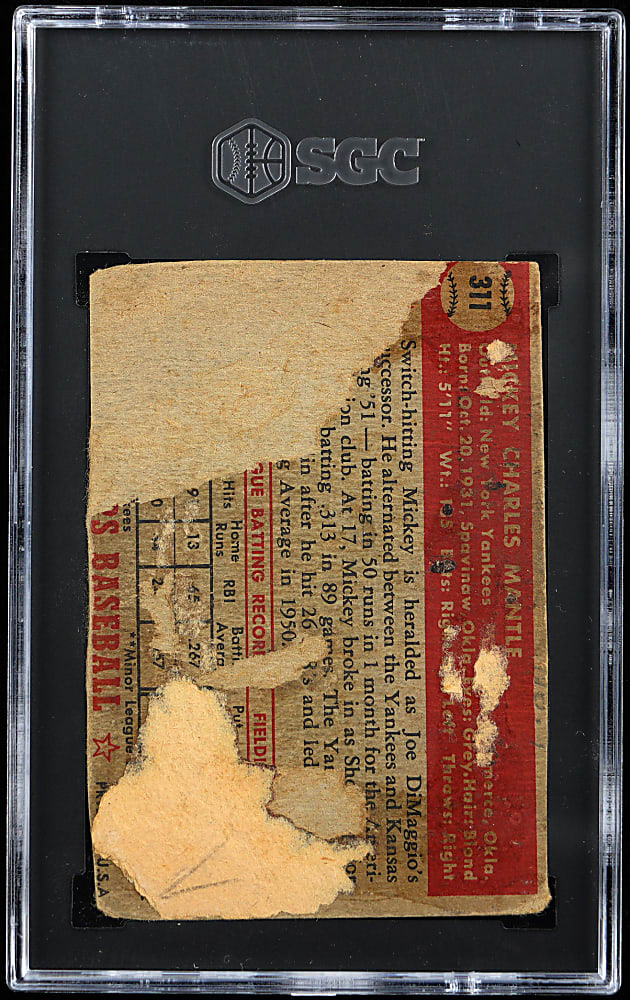 1952 Topps #311 Mickey Mantle SGC Authentic