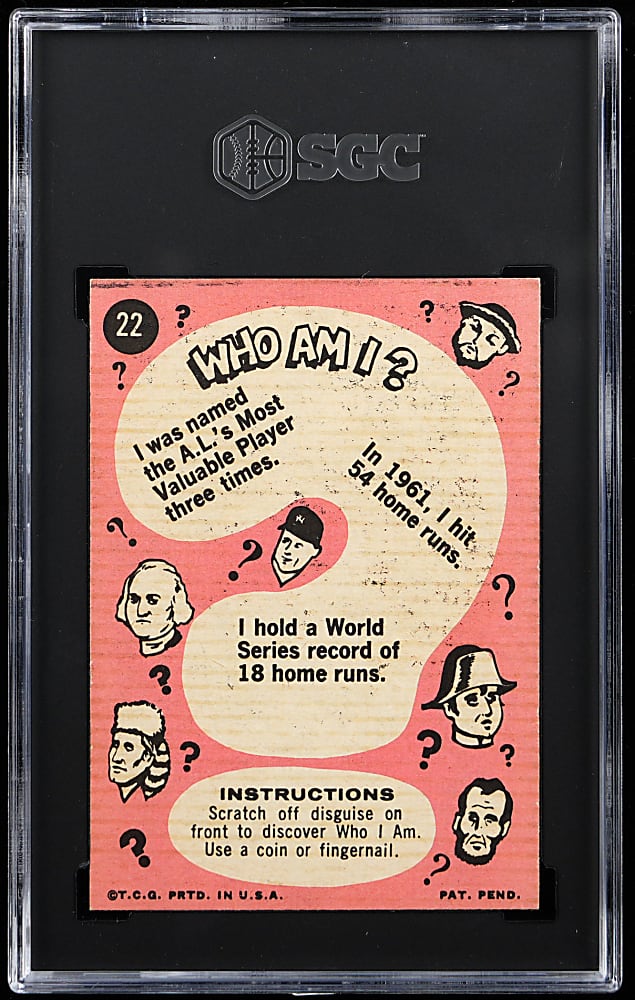 1967 Topps Who Am I? #22 Mickey Mantle SGC GOOD+ 2.5