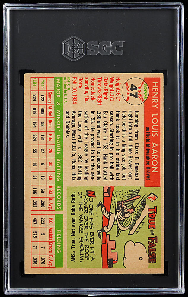 1955 Topps #47 Hank Aaron SGC GOOD+ 2.5