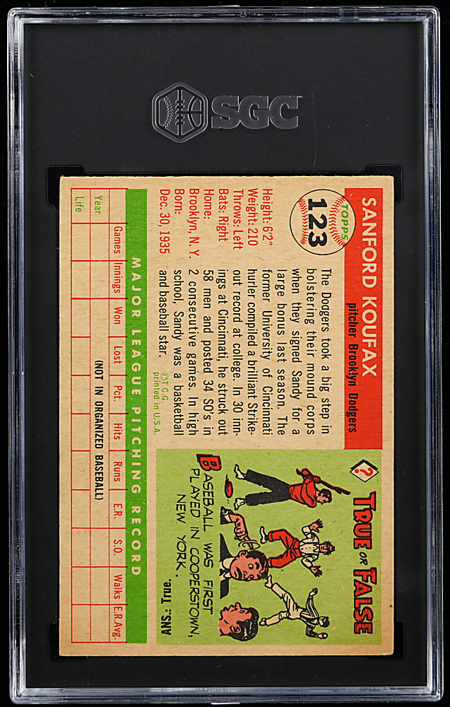 1955 Topps #123 Sandy Koufax Rookie SGC GOOD+ 2.5