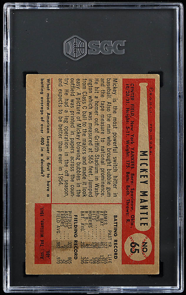 1954 Bowman #65 Mickey Mantle SGC POOR 1
