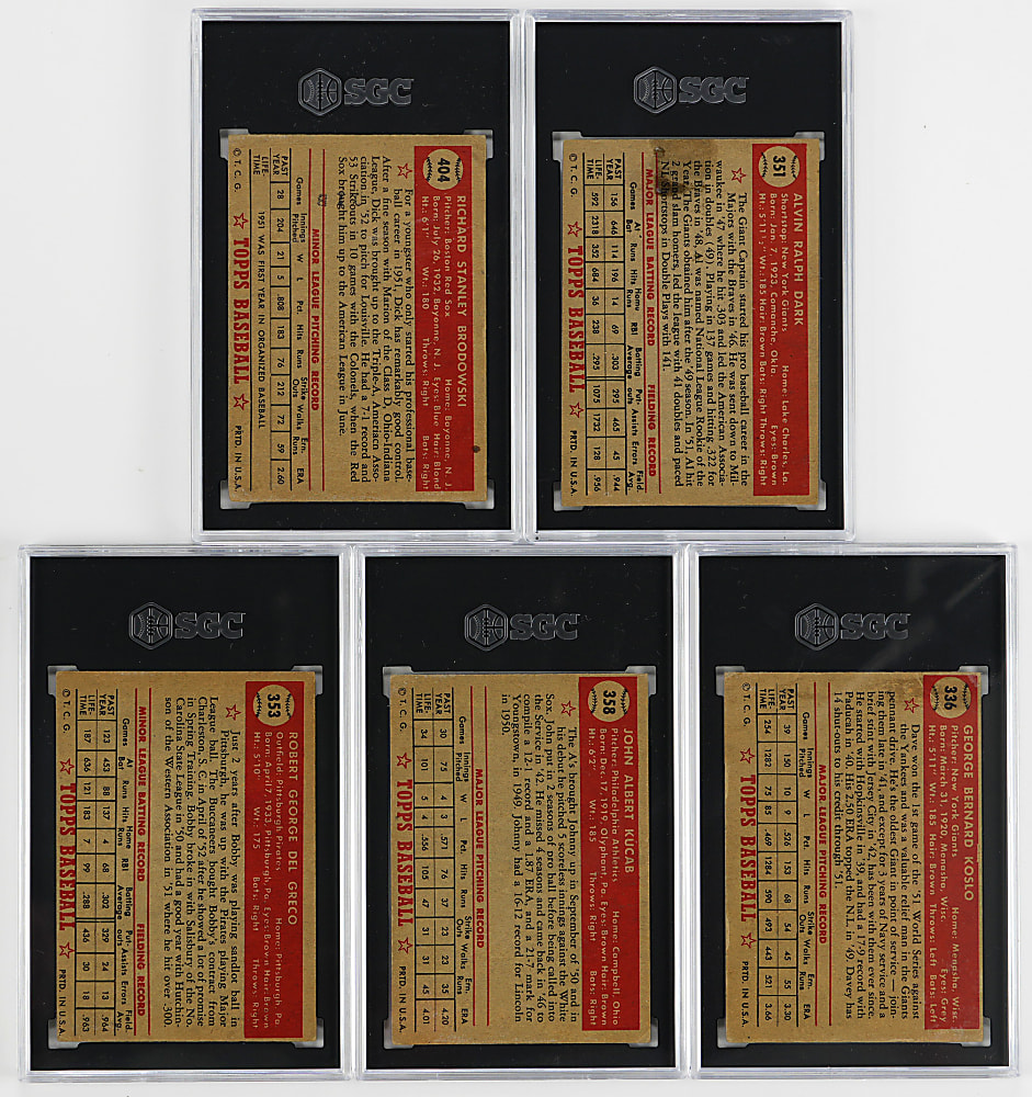 1952 Topps SGC Graded GOOD+ 2.5 to VG/EX 4 High Numbers (5)